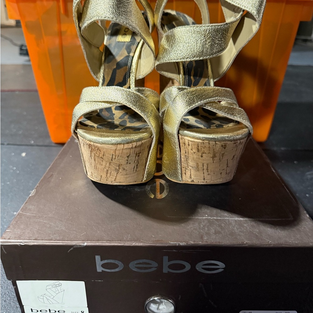 Bebe Metallic Gold Shoe Box